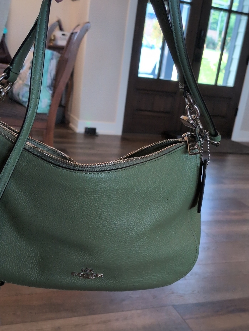 Coach Chelsea Green Pebbled Leather Crossbody Bag with Silver Hardware